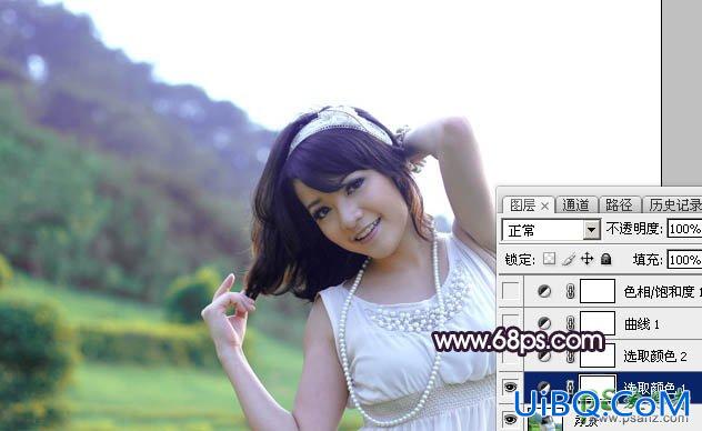 PS给泛白效果的甜美女生性感照片调出唯美的晨曦色