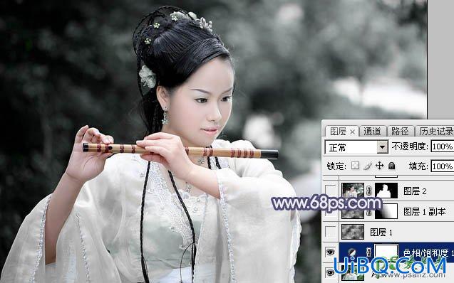 PS给清新淡雅风格的古装美女照片调出唯美梦幻的淡蓝色效