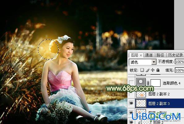 PS给绿草地上的唯美女生婚纱照调出漂亮的高对比度秋景色