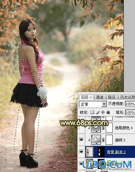 PS给树林中自拍的小清新女孩儿生活照调出柔和的秋季暖色