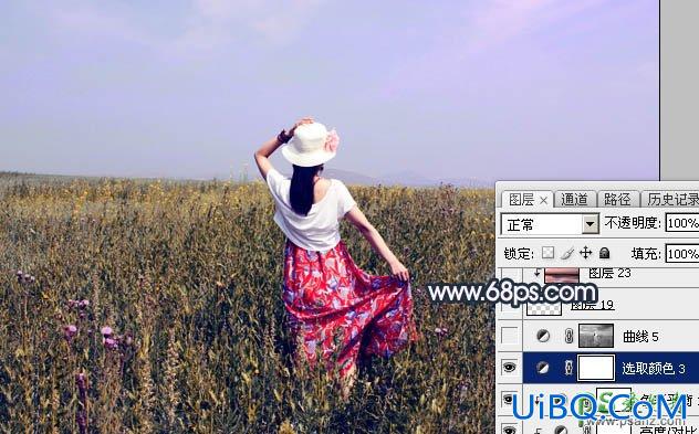 PS给草原上的唯美意境女生写真照调出大气的红褐色效果
