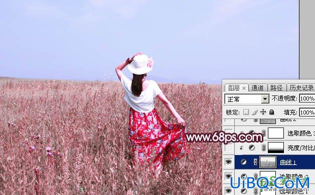 PS给绿色草原上的唯美少女写真图片调出魔幻般意境红绿色