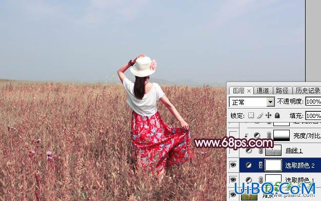 PS给绿色草原上的唯美少女写真图片调出魔幻般意境红绿色