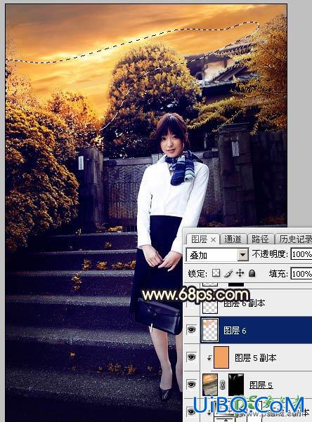 PS给性感空姐制服美女外景写真图片调出唯美的夕阳霞光色