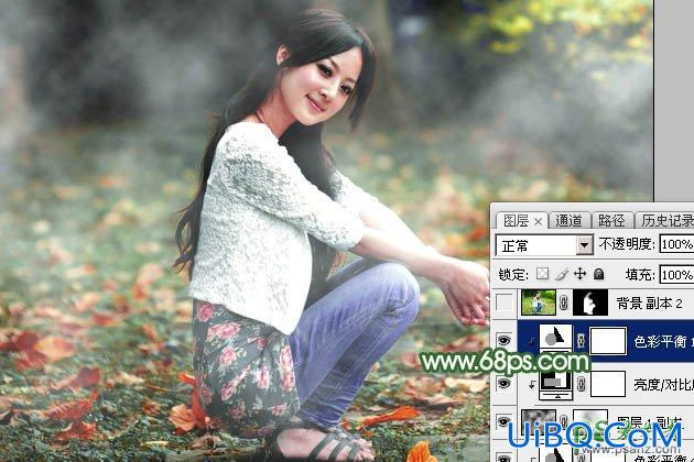 Ps给青青草地上自拍的性感果子美眉写真照调出唯美意境秋季青绿色