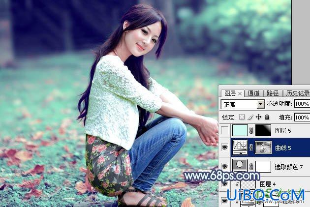 PS给可爱的果子美女生活照调出甜美性感的粉青色效果
