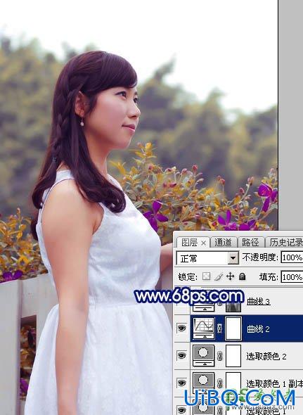 PS给篱芭边自拍的性感美人生活照调出唯美漂亮的朝霞色彩