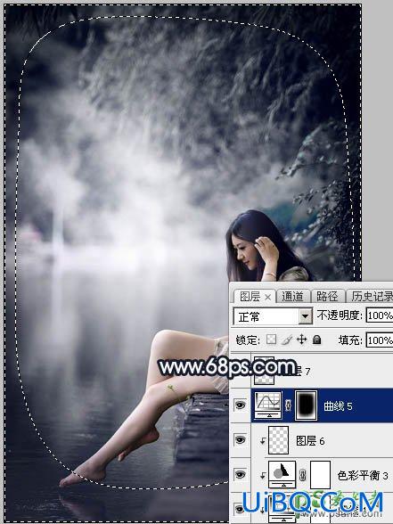 PS给春天里的清纯少女玉腿美脚写真照调出梦幻的暗蓝色