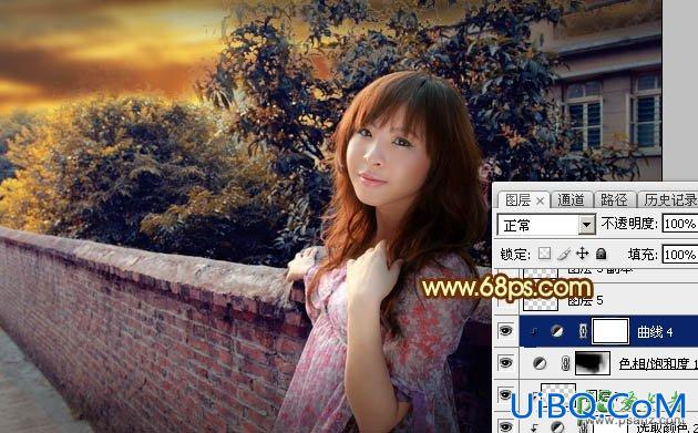 PS给天空泛白的女生外景写真照调出温暖的落日黄昏色彩