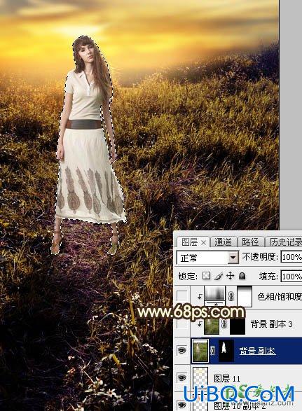 PS草场上自拍的欧美公主小妹个人写真照调出蛋黄色晨曦效