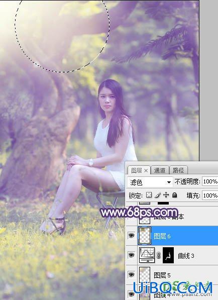 PS给外景长腿美女个人艺术照摄影图片调出小清新蓝黄色