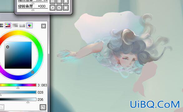 PS手绘天空中的仙境少女插画图片。