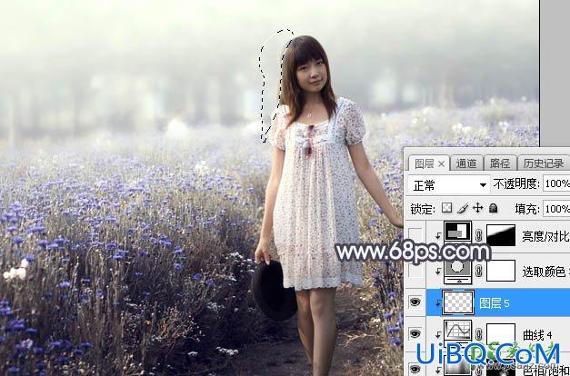 PS给公园中自拍的性感长裙未成年少女图片调出梦幻的淡冷