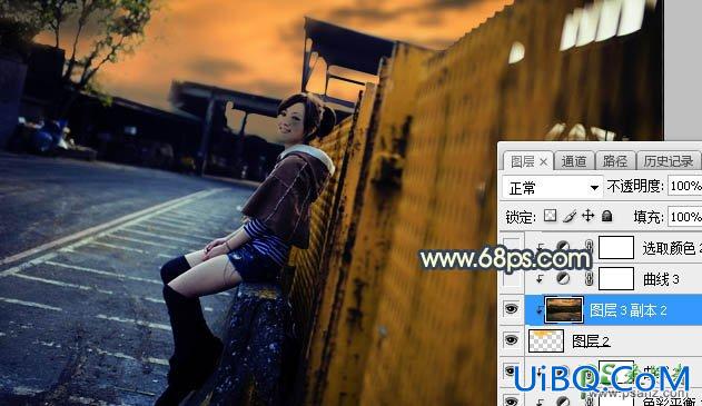 PS给厂区外自拍的公主小妹唯美写真照调出漂亮的霞光色彩