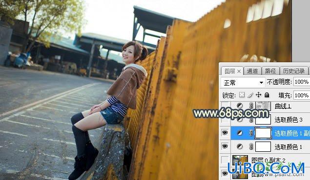 PS给厂区外自拍的公主小妹唯美写真照调出漂亮的霞光色彩