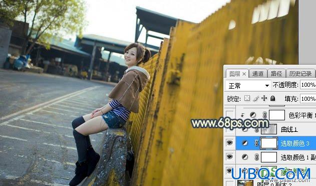 PS给厂区外自拍的公主小妹唯美写真照调出漂亮的霞光色彩