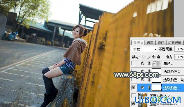 PS给厂区外自拍的公主小妹唯美写真照调出漂亮的霞光色彩