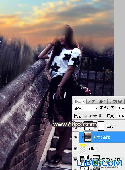 PS给外景自拍的清纯校花美腿写真照调出梦幻的霞光色
