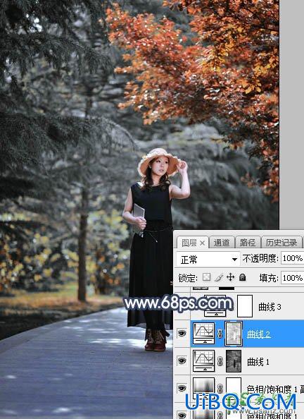 PS给白领职业装妖媚美女公园写真照调出暗调秋季色彩