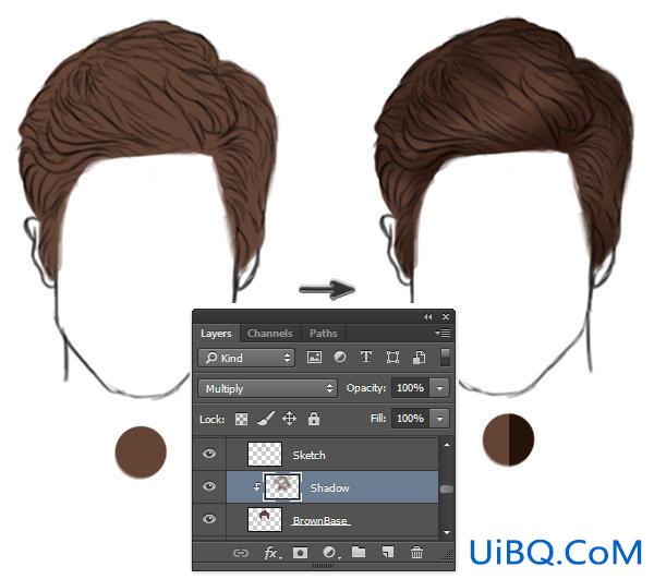 Photoshop人像手绘教程：学习给人物头像绘制逼真的头发短发和胡须。