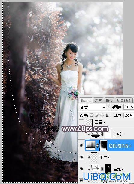 PS给低胸性感的美女婚纱照调出唯美的中性红褐色