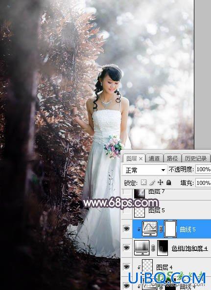 PS给低胸性感的美女婚纱照调出唯美的中性红褐色