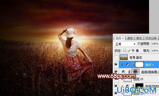 PS给田野中的性感人体模特摄影写真照调出唯美的逆光效果