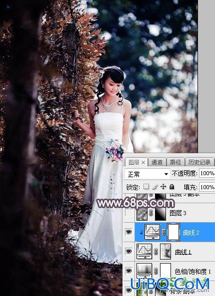PS给低胸性感的美女婚纱照调出唯美的中性红褐色