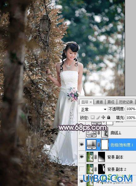 PS给低胸性感的美女婚纱照调出唯美的中性红褐色