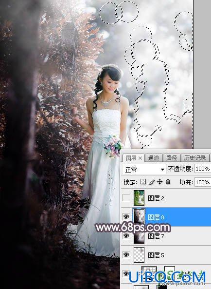 PS给低胸性感的美女婚纱照调出唯美的中性红褐色