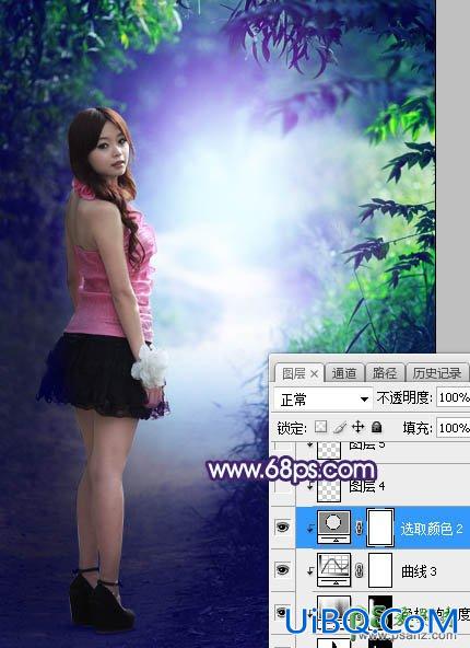 PS调出蓝色唯美色彩的美腿女生外景照片，暗调蓝紫色