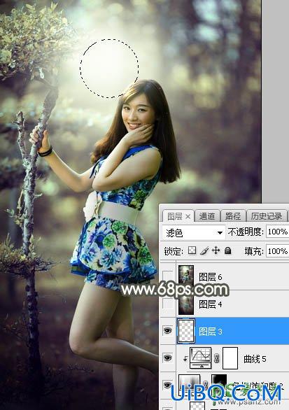 PS给树林中自拍的漂亮女孩儿外景照片调出古典黄褐色