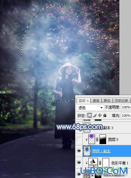 PS调出魔幻蓝紫色美女外景照片，给公园树林中的美女美化