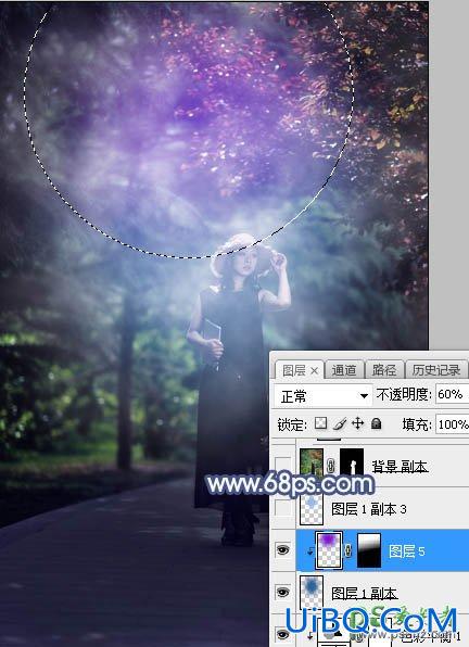 PS调出魔幻蓝紫色美女外景照片，给公园树林中的美女美化