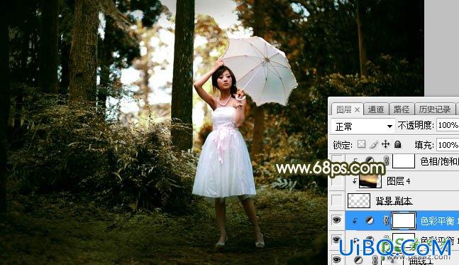 PS给漂亮的森系美眉婚纱照调出黄褐色逆光效果