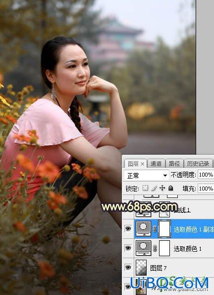 PS给早晨公路边自拍的高跟美女高清图片调出唯美的晨曦色
