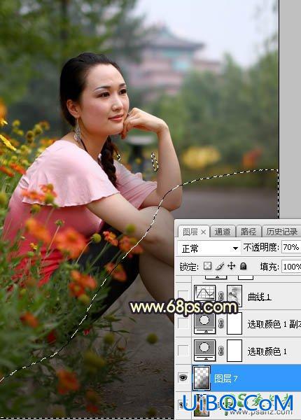 PS给早晨公路边自拍的高跟美女高清图片调出唯美的晨曦色