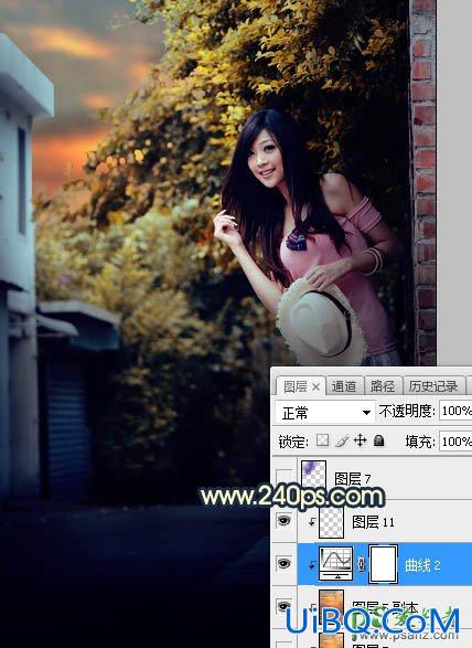 PS给街景中拍摄的清纯唯美女生照片调出阳光晨曦效果