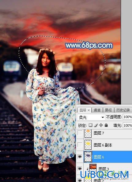 PS给外景拍摄的碎花裙大众脸美少妇写真照调出浪漫温馨的