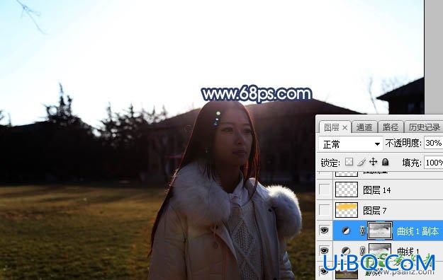 PS给昏暗光线中拍摄的女生外景照调出逼真的晨曦色彩