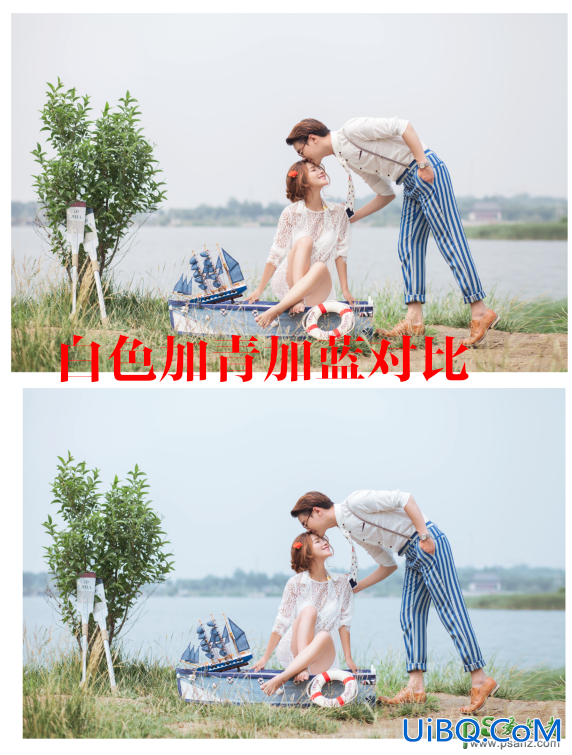 PS给浪漫的情侣外景婚纱照调出清新柔和的色彩