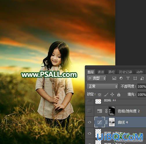 PS给郊外自拍的可爱小女孩儿生活照调出温暖的青黄色