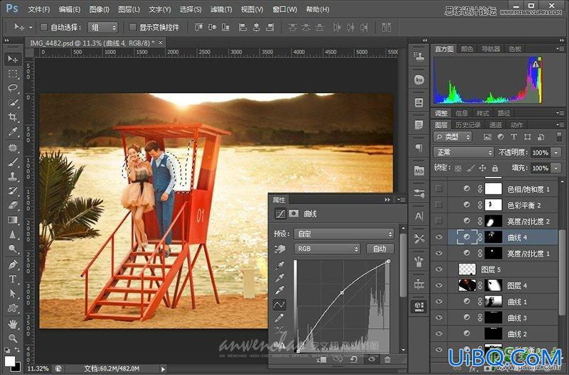 PS给山区水库边拍摄的情侣婚纱艺术照调出暖暖的夕阳景色
