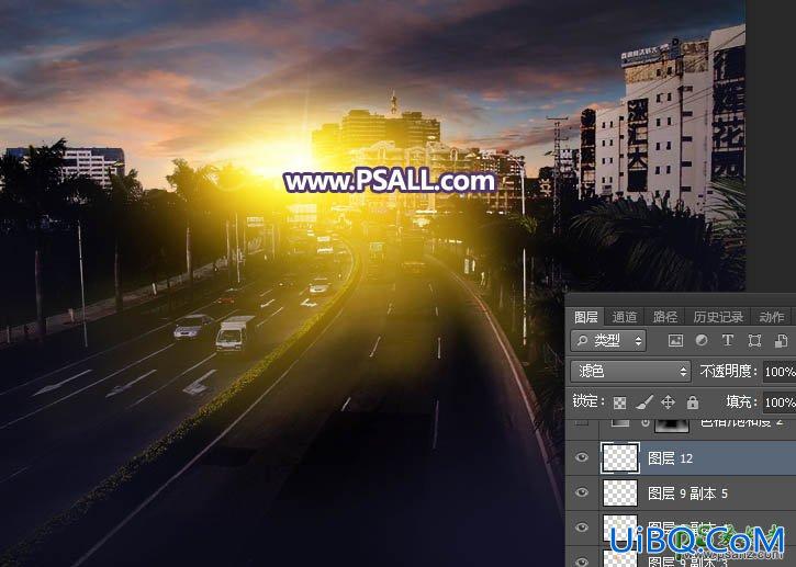 PS给城市公路风景图片调出暖暖的日出效果，色彩有层次感
