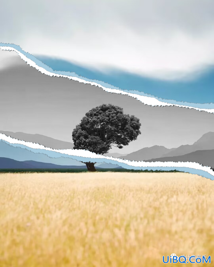 Photoshop绘制具有“人间烟火”主题效果撕纸海报