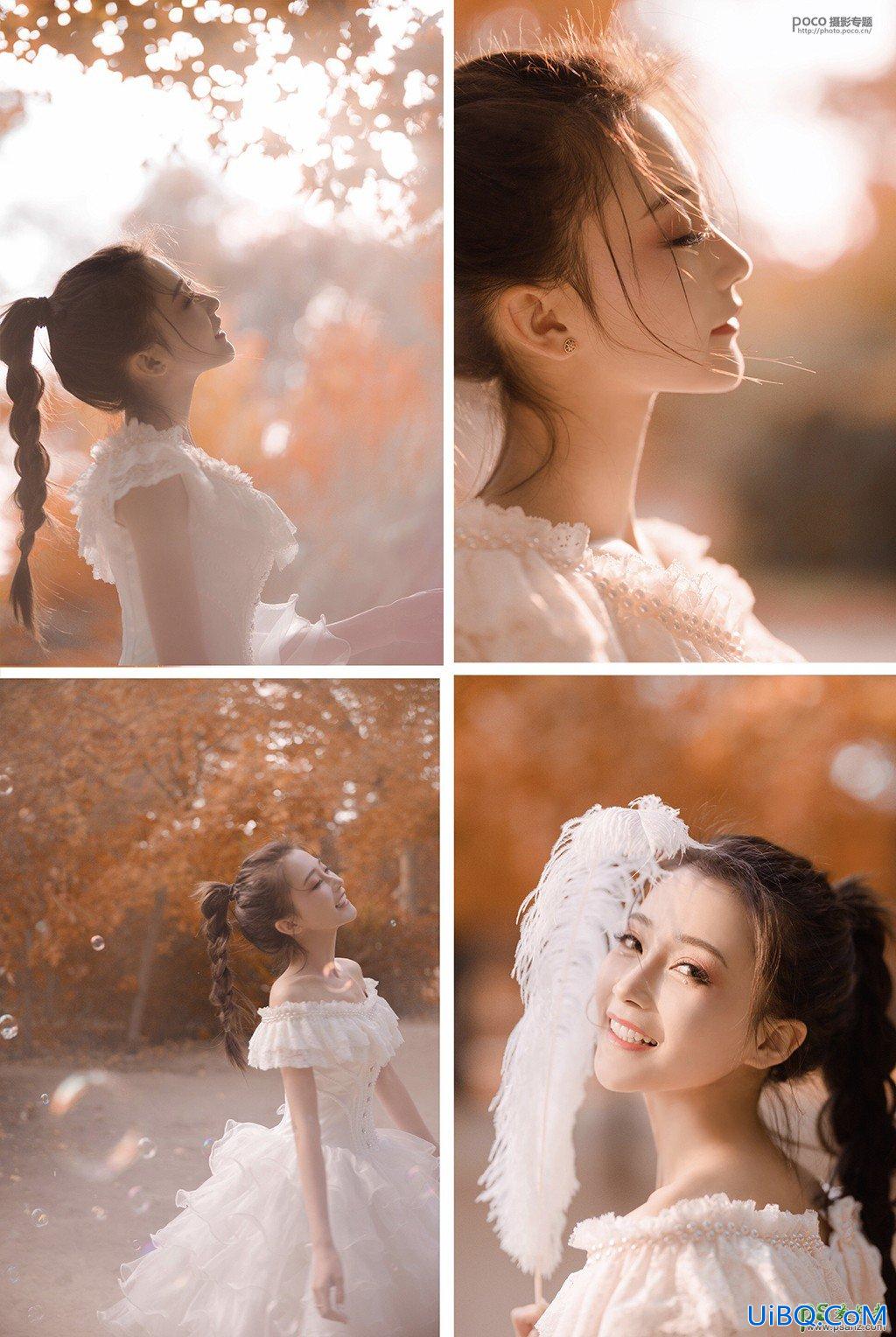 PS给外景拍摄的少女婚纱照调出秋季暖黄色效果，少女心
