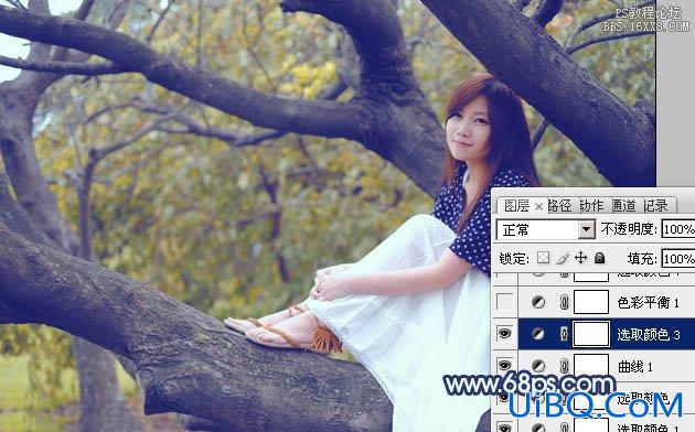 ps坐在树上的非主流美女教程
