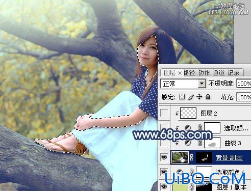 ps坐在树上的非主流美女教程