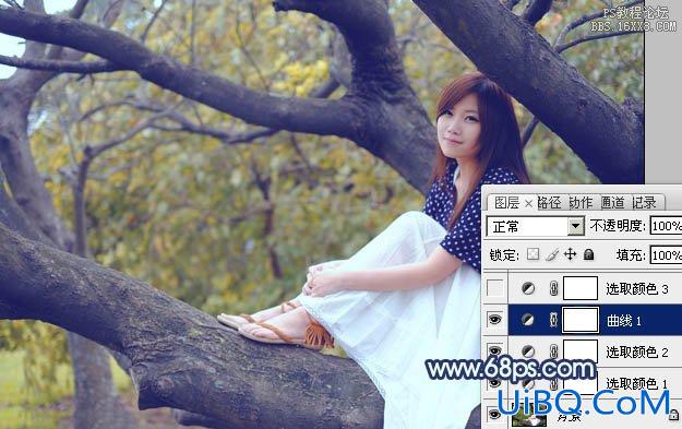 ps坐在树上的非主流美女教程