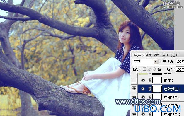 ps坐在树上的非主流美女教程